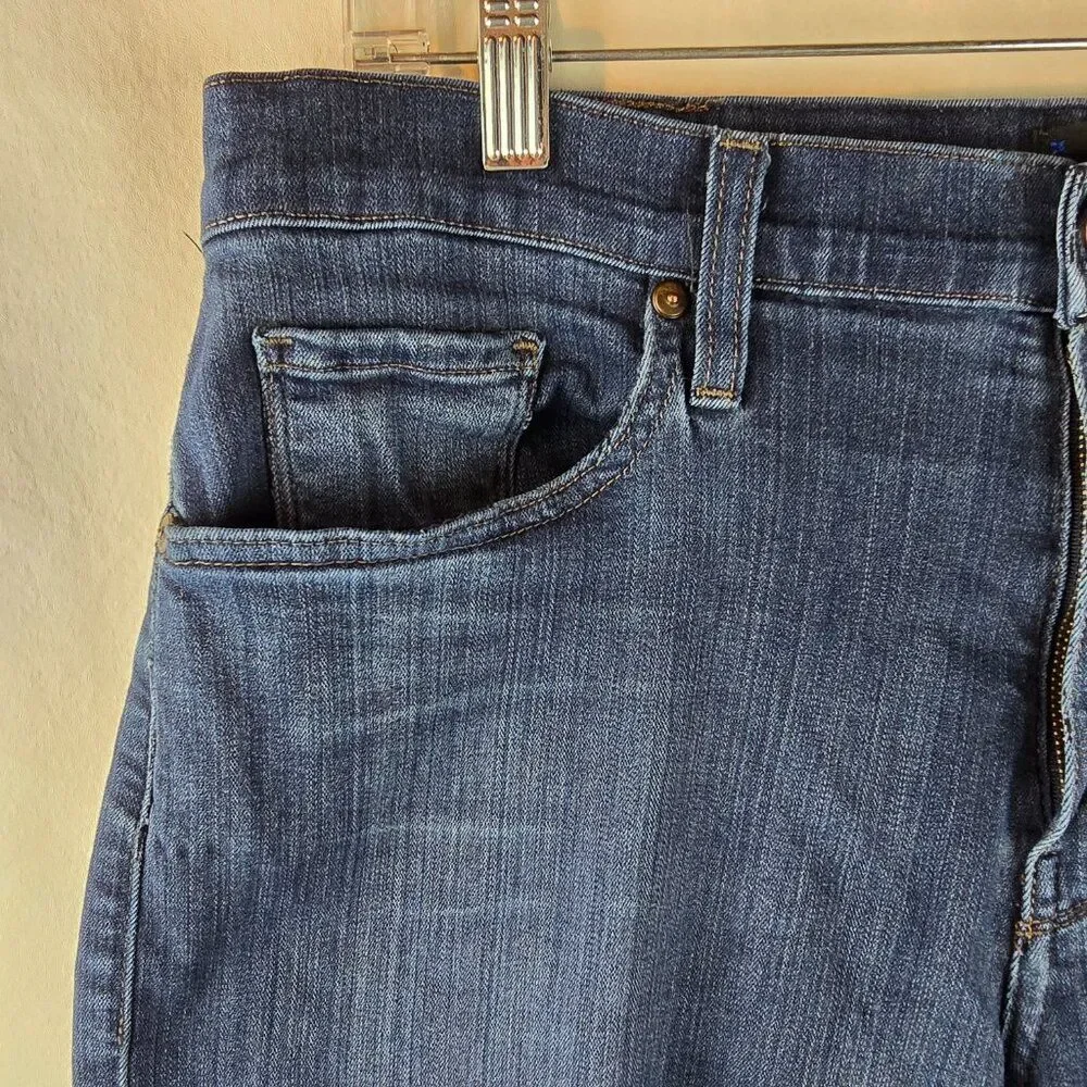 Paige Jeans Mens 34x27 Blue Denim Federal Slim Straight Dark Wash Stretch Damage